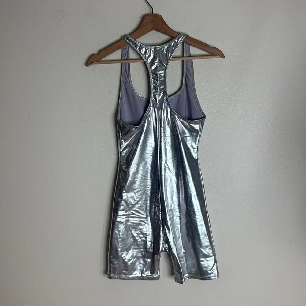 SKIMS Metallic nickel cycle Bodysuit size medium